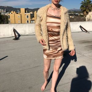 Rachel Roy faux fur teddy bear/Sherpa off white coat jacket mid length $185 2/S